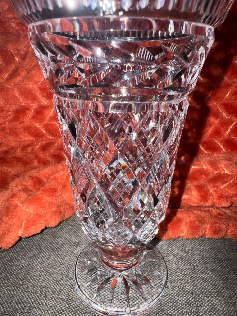 Exquisite Vintage Heavy Cut Crystal Pedestal Vase | Dazzling Diamond Pattern